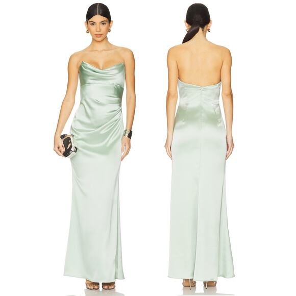 Katie May Taylor Strapless Gown Satin Party Formal Wedding Gala Prom Green Sz S - Picture 1 of 16